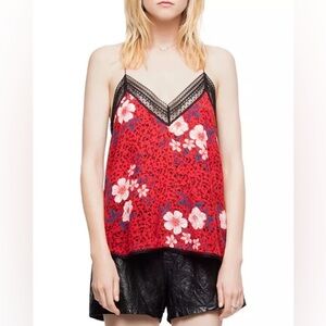 Zadig & Voltaire Christy Pensee Silk Floral Lace Trim Camisole
